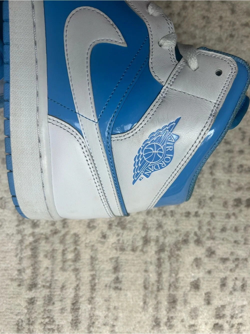 Jordan White and Light Blue High-Top Sneakers